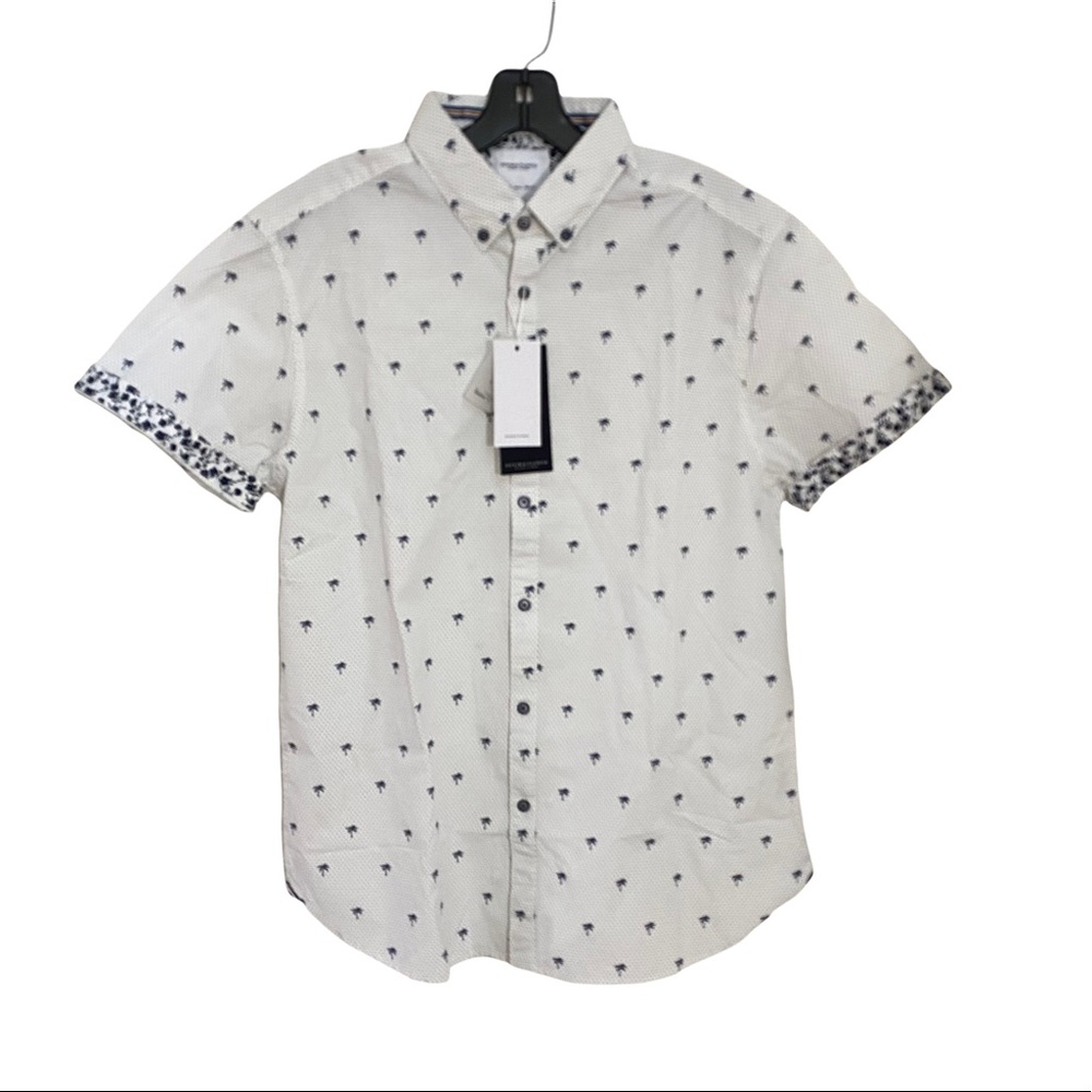 Denim & Flower Ricky Singh White Blue Palm Trees Button Down Szs Med, Lg - Picture 10 of 11